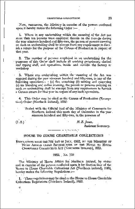 The House to House Charitable Collections Regulations (Northern Ireland) 1952