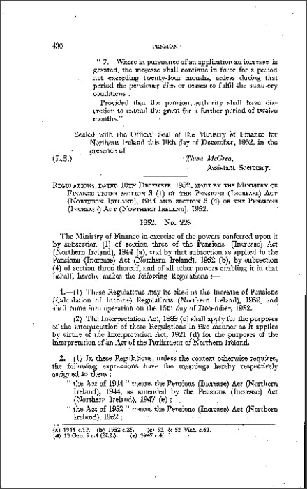 The Increase of Pensions (Calculation of Income) Regulations (Northern Ireland) 1952