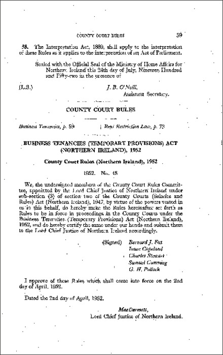 The Business Tenancies (Temporary Provisions) County Court Rules (Northern Ireland) 1952