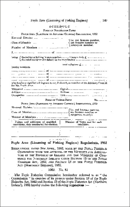 The Foyle Area (Licensing of Fishing Engines) Regulations (Northern Ireland) 1952