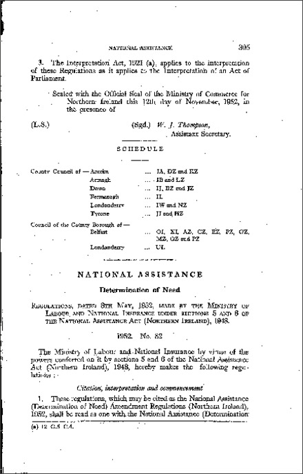 The National Assistance (Determination of Need) Amendment Regulations (Northern Ireland) 1952