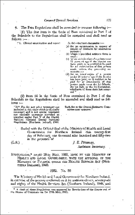 The Health Services (General Dental Services) (Amendment) (No. 2) Regulations (Northern Ireland) 1952
