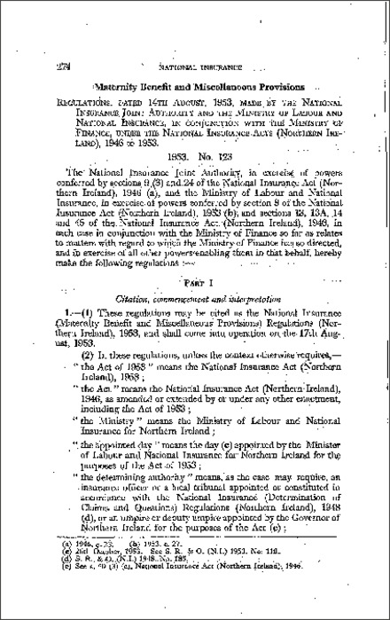 The National Insurance (Maternity Benefit and Miscellaneous Provisions) Regulations (Northern Ireland) 1953