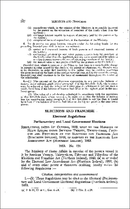 The Electoral (Parliamentary and Local Government Elections) Regulations (Northern Ireland) 1953