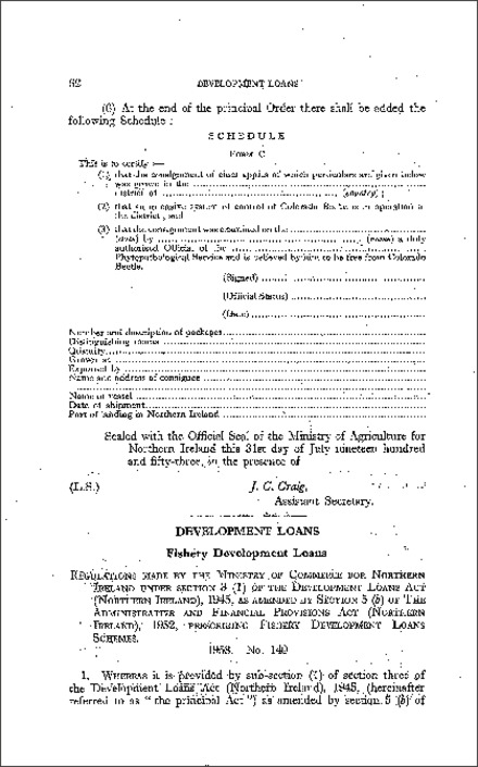 The Fishery Development Loans Regulations (Northern Ireland) 1953
