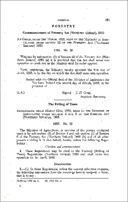The Forestry (Felling of Trees) Regulations (Northern Ireland) 1953