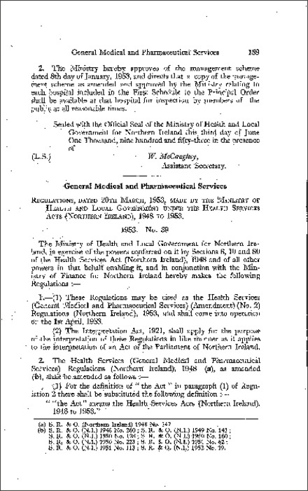 The Health Services (General Medical and Pharmaceutical Services) (Amendment) (No. 2) Regulations (Northern Ireland) 1953