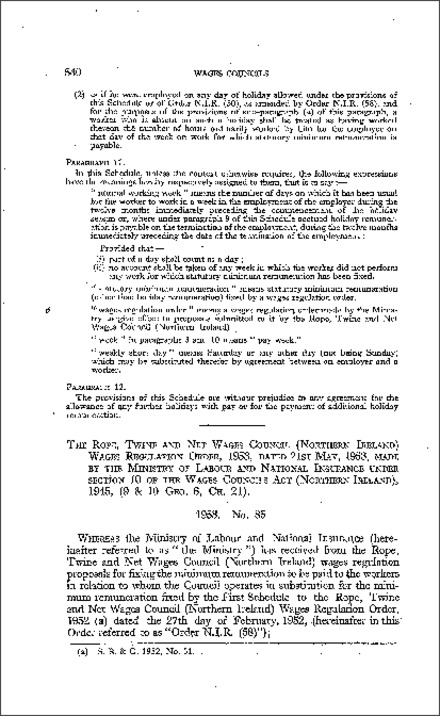 The Rope, Twine and Net Wages Council (Northern Ireland) Wages Regulations Order (Northern Ireland) 1953