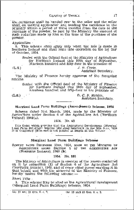 The Agricultural Development (Marginal Land Farm Buildings) Scheme (Northern Ireland) 1954