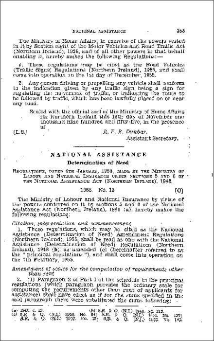 The National Assistance (Determination of Need) Amendment Regulations (Northern Ireland) 1955
