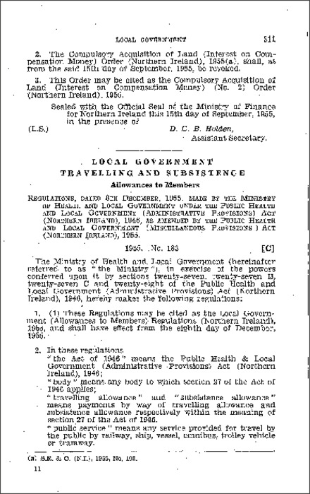 The Local Government (Allowances to Members) Regulations (Northern Ireland) 1955