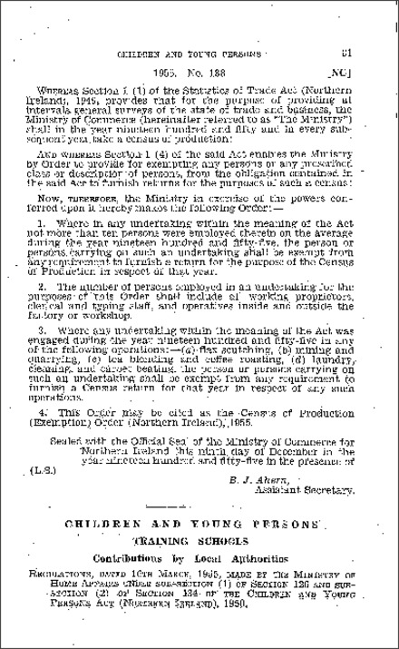 The Census of Production (Exemption) Order (Northern Ireland) 1955
