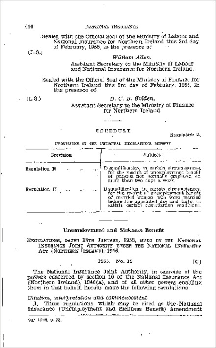The National Insurance (Unemployment and Sickness Benefit) Amendment Regulations (Northern Ireland) 1955