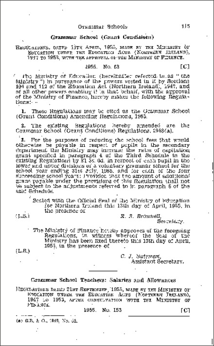 The Grammar School (Grant Conditions) Amendment Regulations (Northern Ireland) 1955