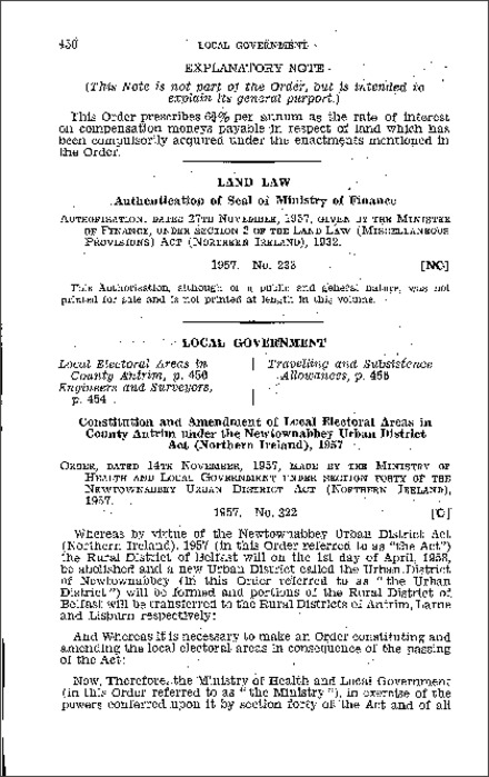 The Newtownabbey Urban District (Electoral Areas) Order (Northern Ireland) 1957