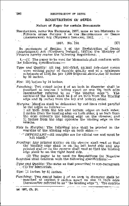 The Registration of Deeds (Nature of Paper) Regulations (Northern Ireland) 1957
