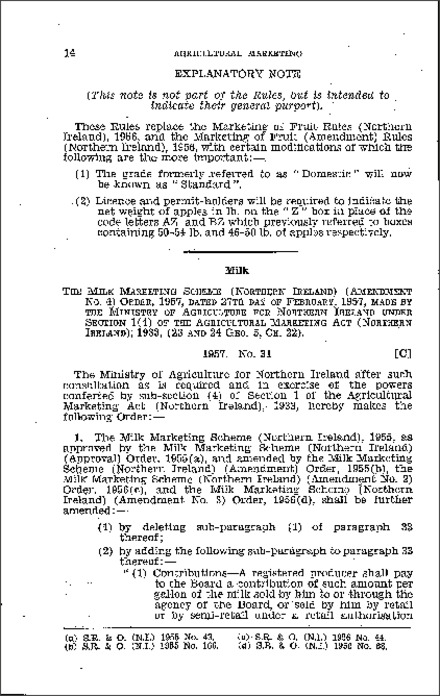 The Milk Marketing Scheme (Northern Ireland) (Amendment No. 4) Order (Northern Ireland) 1957