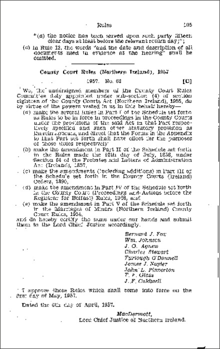 The County Court Rules (Northern Ireland) 1957