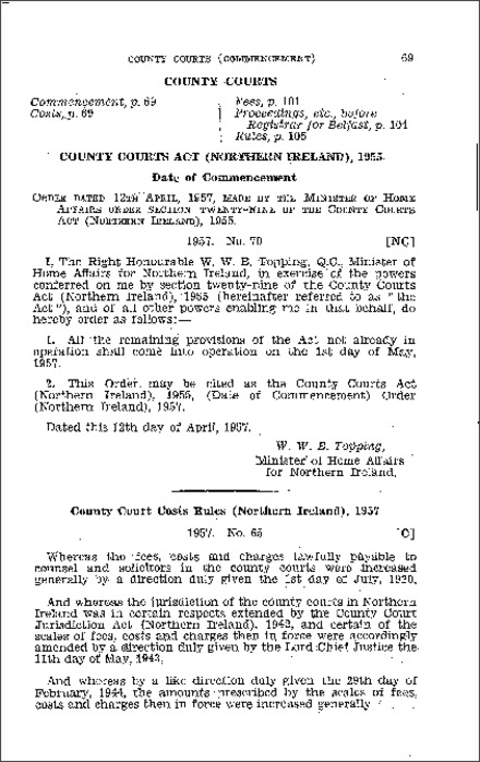 The County Courts Act (Northern Ireland) 1955 (Date of Commencement) Order (Northern Ireland) 1957