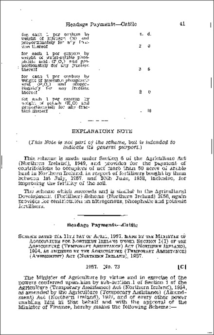 The Headage Payments Scheme (Northern Ireland) 1957