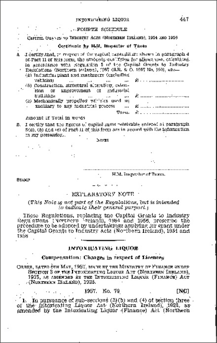 The Intoxicating Liquor (Compensation Charges) Order (Northern Ireland) 1957