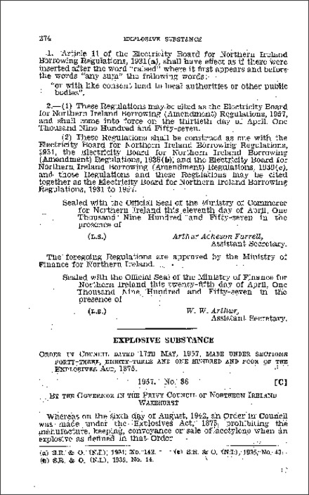 The Compressed Acetylene Order (Northern Ireland) 1957