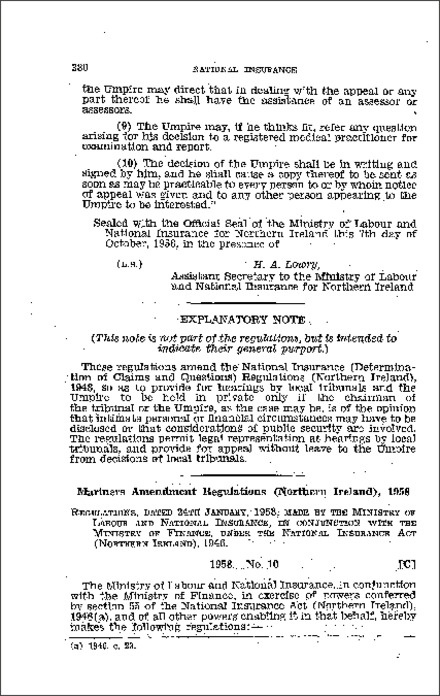 The National Insurance (Mariners) Amendment Regulations (Northern Ireland) 1958