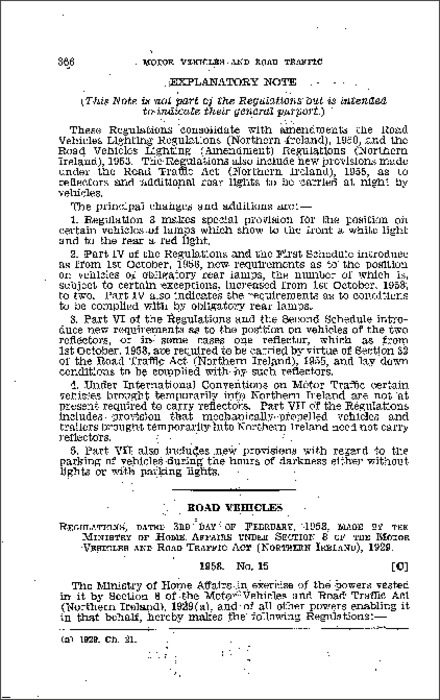 The Road Vehicles (Portstewart, County Londonderry) Regulations (Northern Ireland) 1958