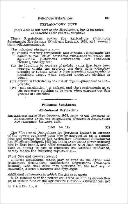 The Agriculture (Poisonous Substances) Amendment Regulations (Northern Ireland) 1958