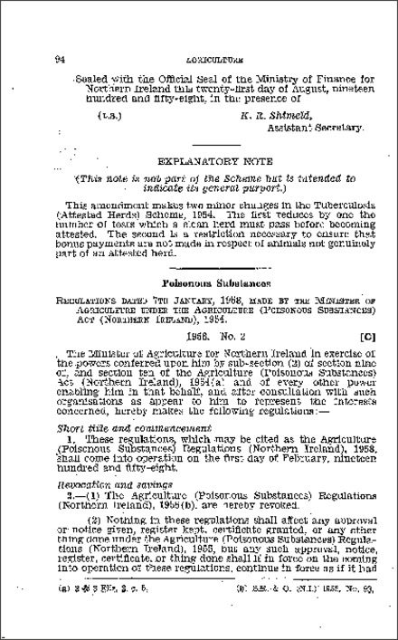 The Agriculture (Poisonous Substances) Regulations (Northern Ireland) 1958