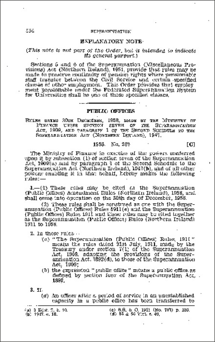 The Superannuation (Public Offices) Amdt.Rules (Northern Ireland) 1958