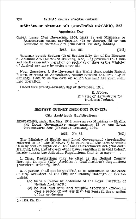 The Belfast County Borough Council (City Architect's Qualifications) Regulations (Northern Ireland) 1958