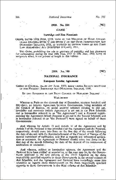 The National Insurance (European Interim Agreement) Order (Northern Ireland) 1959