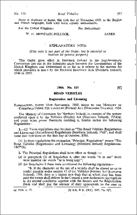 The Road Vehicles (Registration and Licensing) (Amendment) Regulations (Northern Ireland) 1960