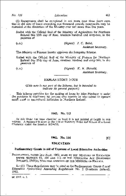 The Parliamentary Grants (Local Education Authorities) Amendment Regulations No. 2 (Northern Ireland) 1962