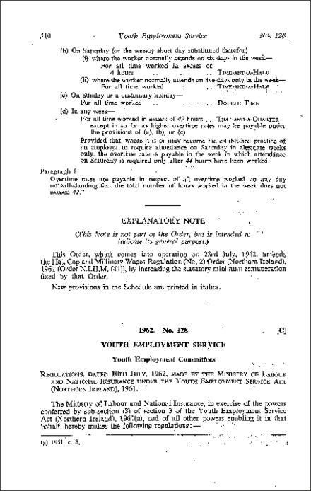 The Youth Employment Service (Youth Employment Committees) Regulations (Northern Ireland) 1962