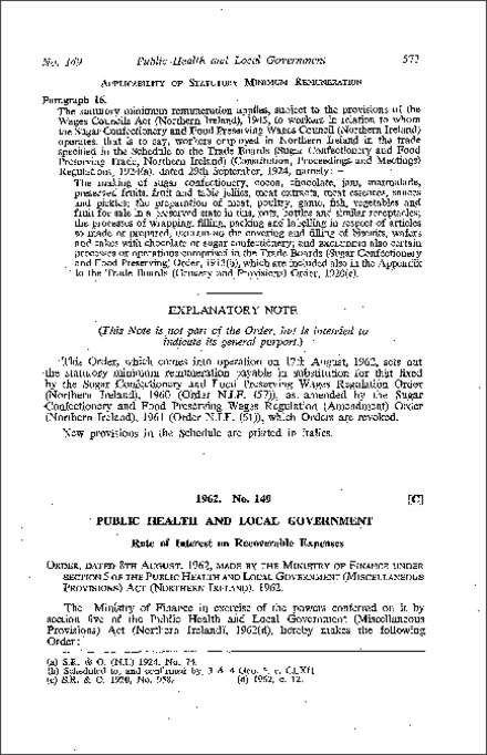 The Public Health and Local Government (Interest on Recoverable Expenses) (No. 2) Order (Northern Ireland) 1962