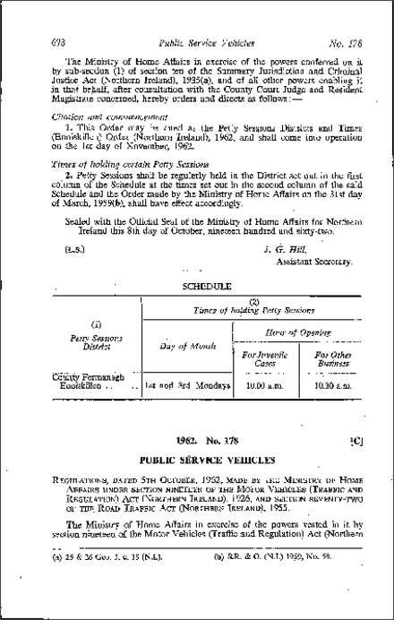 The Public Service Vehicles (Amendment) Regulations (Northern Ireland) 1962