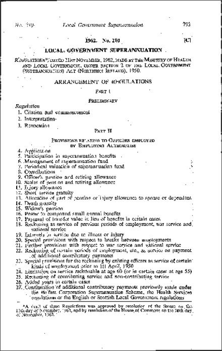 The Local Government (Superannuation) Regulations (Northern Ireland) 1962