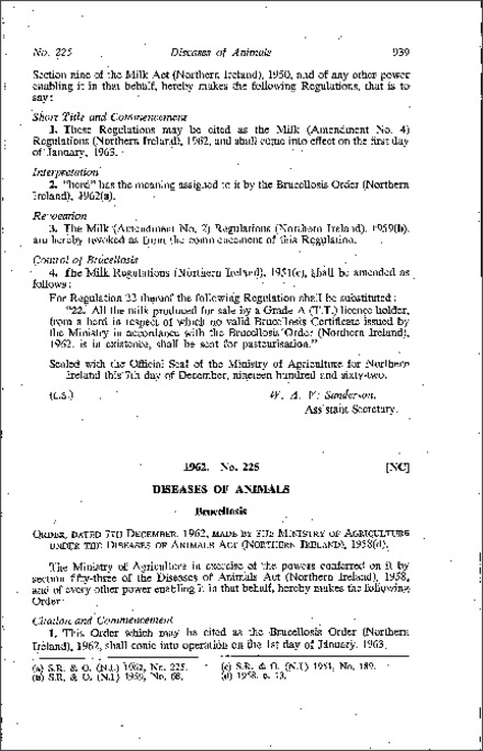 The Brucellosis Order (Northern Ireland) 1962