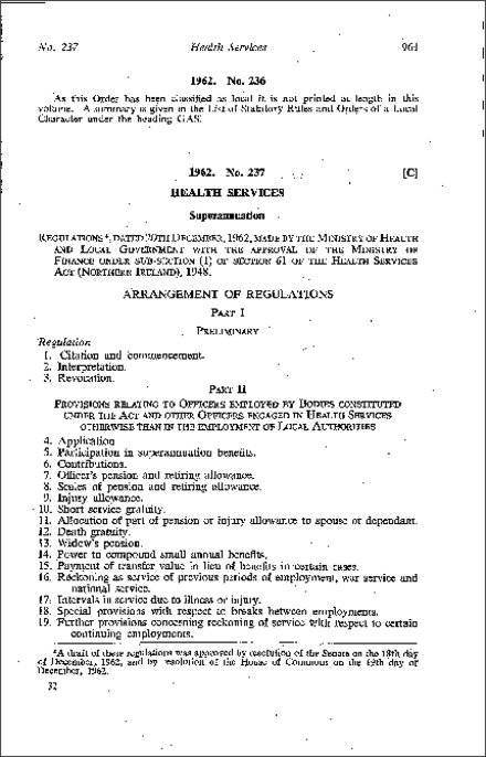 The Health Services (Superannuation) Regulations (Northern Ireland) 1962