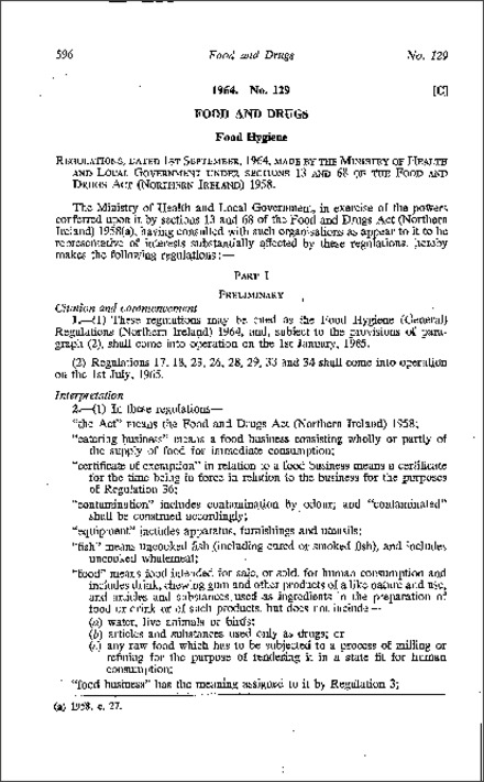The Food Hygiene (General) Regulations (Northern Ireland) 1964