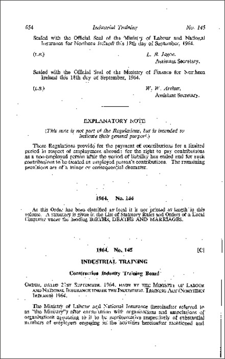 The Industrial Training (Construction Board) Order (Northern Ireland) 1964