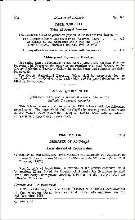 The Diseases of Animals (Ascertainment of Compensation) Order (Northern Ireland) 1964