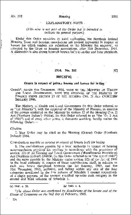 The Housing (Grants) Order (Northern Ireland) 1964