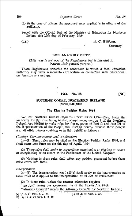 The Election Petition Rules (Northern Ireland) 1964