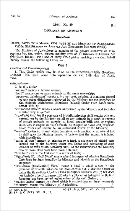 The Brucellosis Order (Northern Ireland) 1964