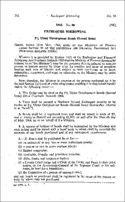 The 5% Ulster Development Bonds (Second Issue) Order (Northern Ireland) 1964