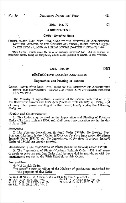The Importation and Planting of Potatoes Order (Northern Ireland) 1964
