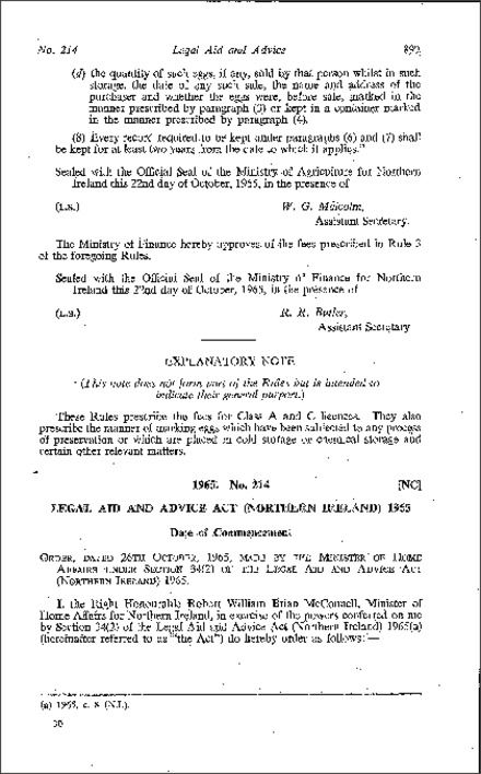 The Legal Aid and Advice Act 1965 (Date of Commencement) No. 2 Order (Northern Ireland) 1965